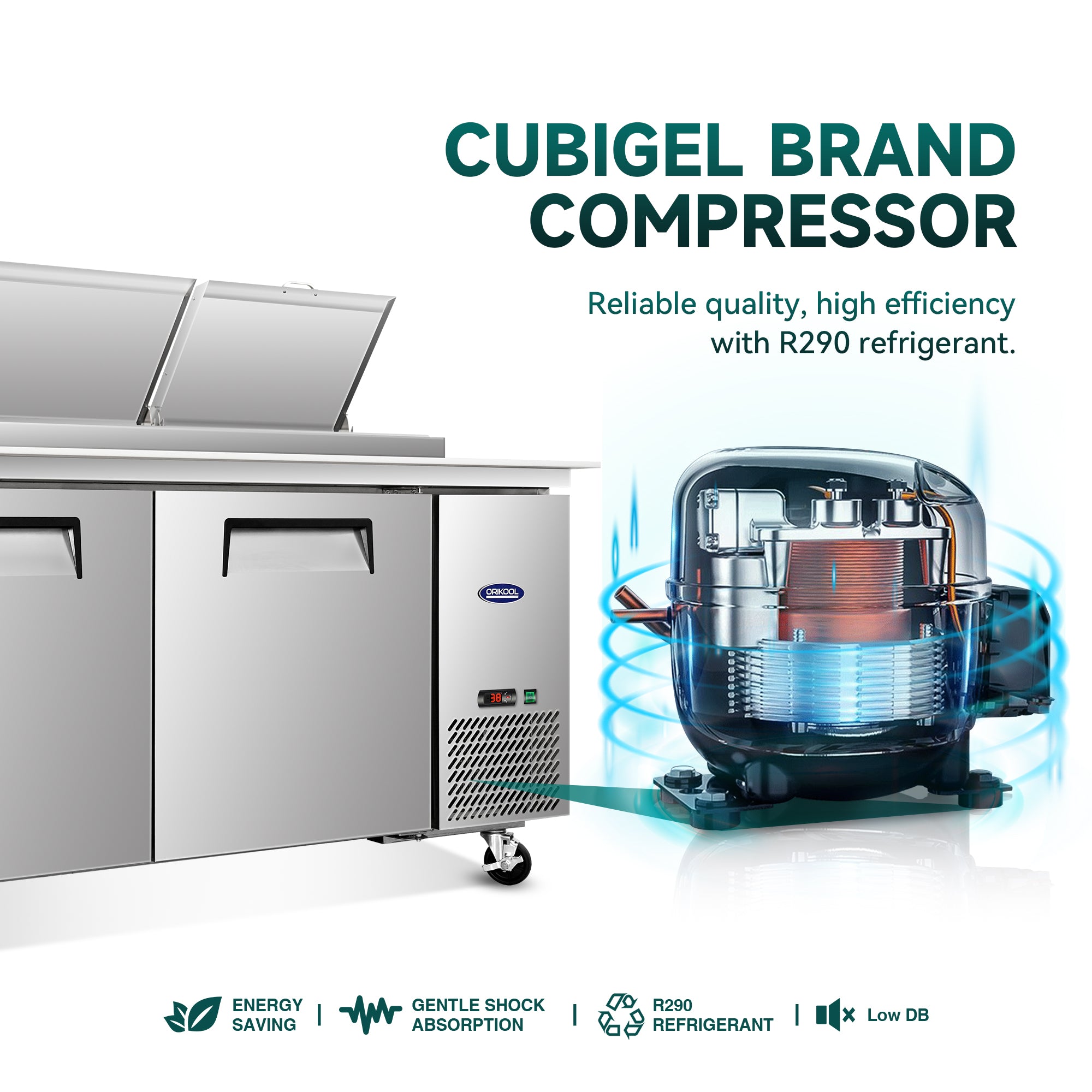 ORIKOOL 67'' Commercial Pizza Prep Table Station 2 doors - 9 pans - 20