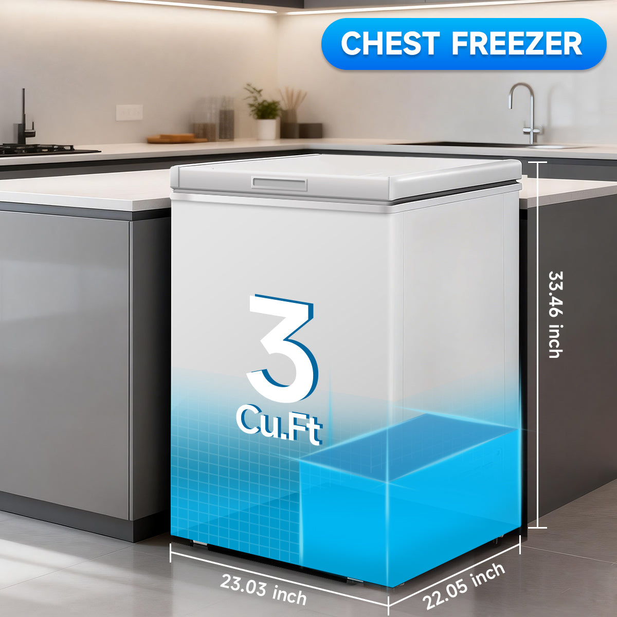 ORIKOOL 3 Cu.Ft Chest Freezer -9.5℉~ 5℉,7 Temperature Control, Removable Baskets, Energy-efficient Deep Chest Freezer