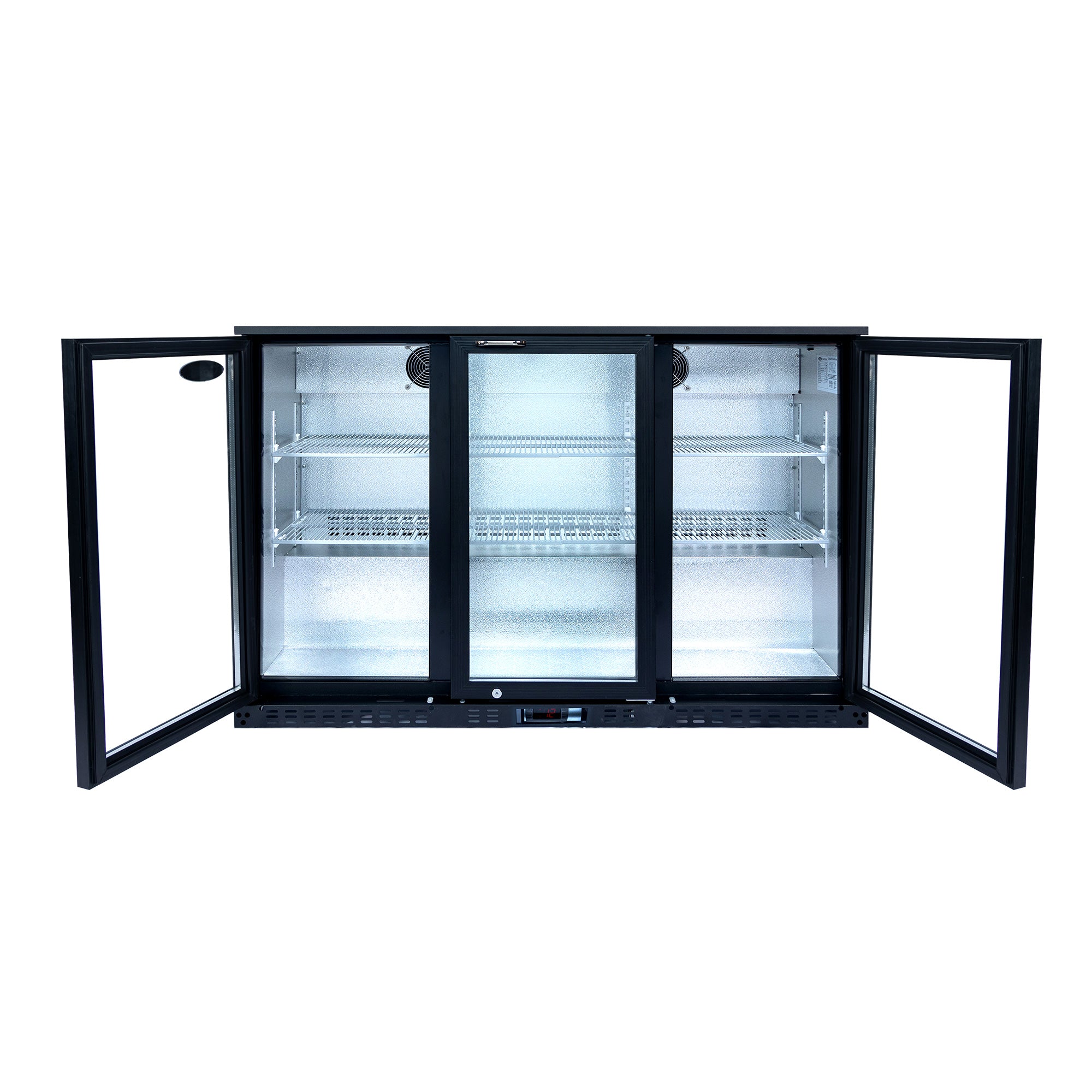 Refrigerador de bebidas ORIKOOL de 53'', enfriador de barra trasera con 3 puertas de vidrio batientes, 11.3 pies cúbicos.