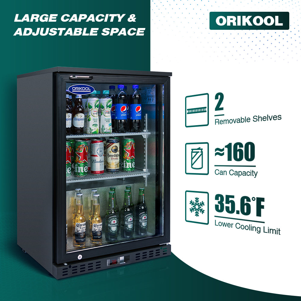 ORIKOOL 24 Inch Beverage Refrigerator Cooler, 160 Cans Mini fridge Glass Door Back Bar, Beer and Drink fridge 5 Cu.Ft