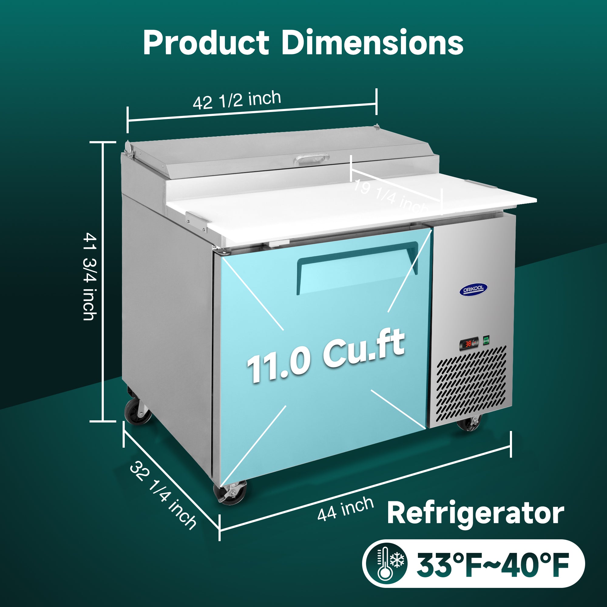 ORIKOOL 44'' Commercial Pizza Prep Table Refrigerator 1 door - 6 pans - 11.0 cu/ft
