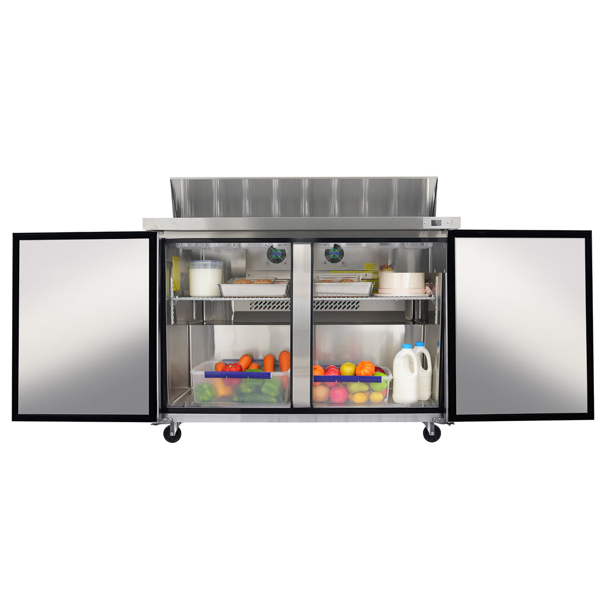 ORIKOOL 48 in. 14 cu.ft. Double Door Stainless Steel Refrigerated Salad Sandwich Prep Table Commercial Refrigerator Restaurant Refrigerator 12 pans TSSP48