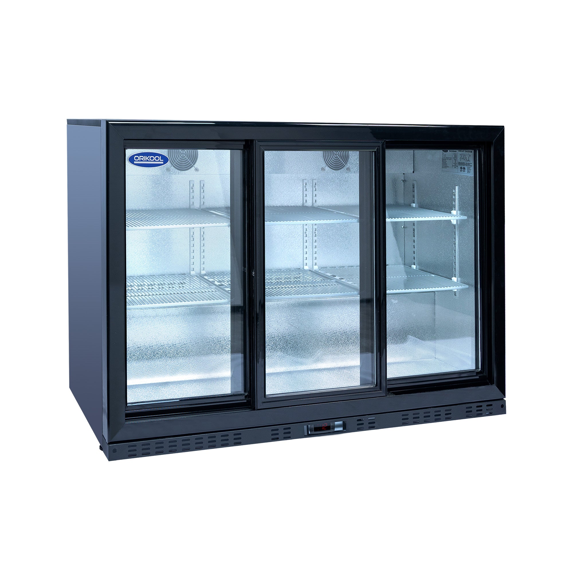 Refrigerador de bebidas ORIKOOL de 53'', enfriador de barra trasera con 3 puertas corredizas de vidrio, 11.3 pies cúbicos.