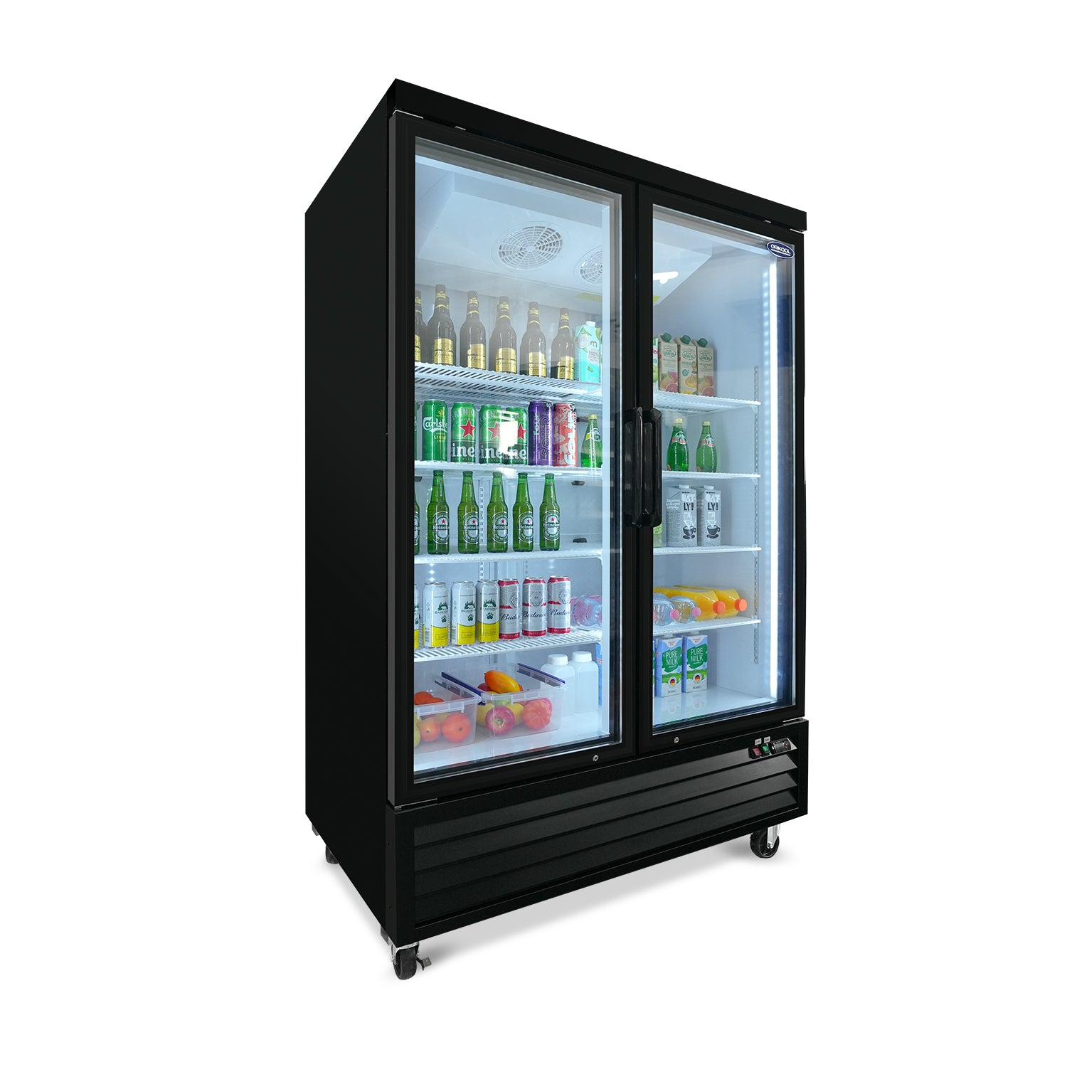 ORIKOOL 54" Commercial Display Merchandiser Refrigerator, 2 Swing Glass Doors, 44.7 cu.ft. with LED Lighting