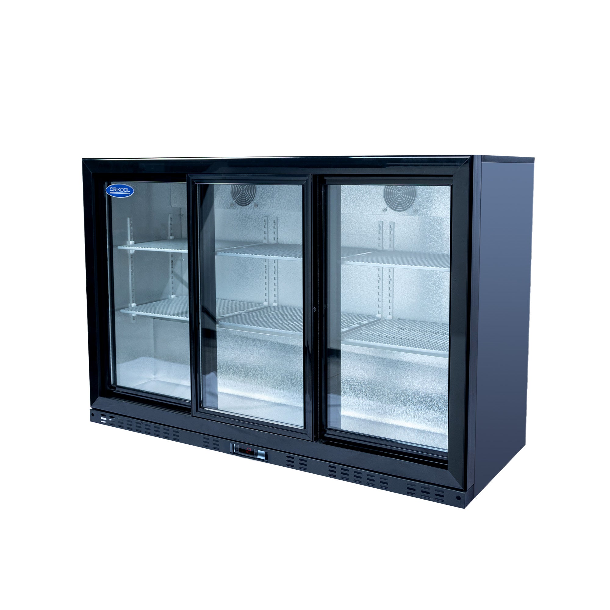 Refrigerador de bebidas ORIKOOL de 53'', enfriador de barra trasera con 3 puertas corredizas de vidrio, 11.3 pies cúbicos.