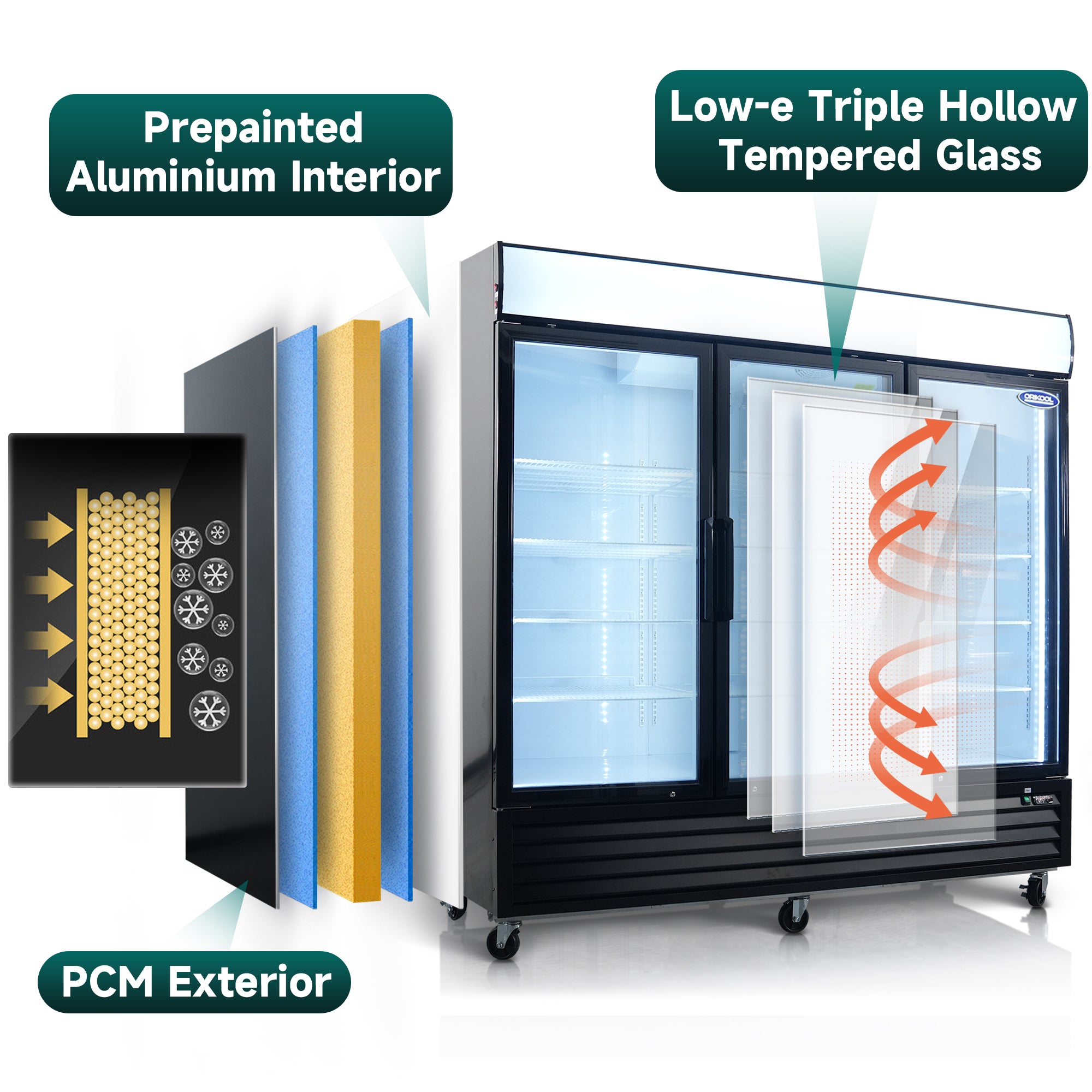 ORIKOOL 81" Commercial Display Merchandiser Freezer, 3 Swing Glass Doors, 70 cu.ft. with LED Lighting and Top Panel