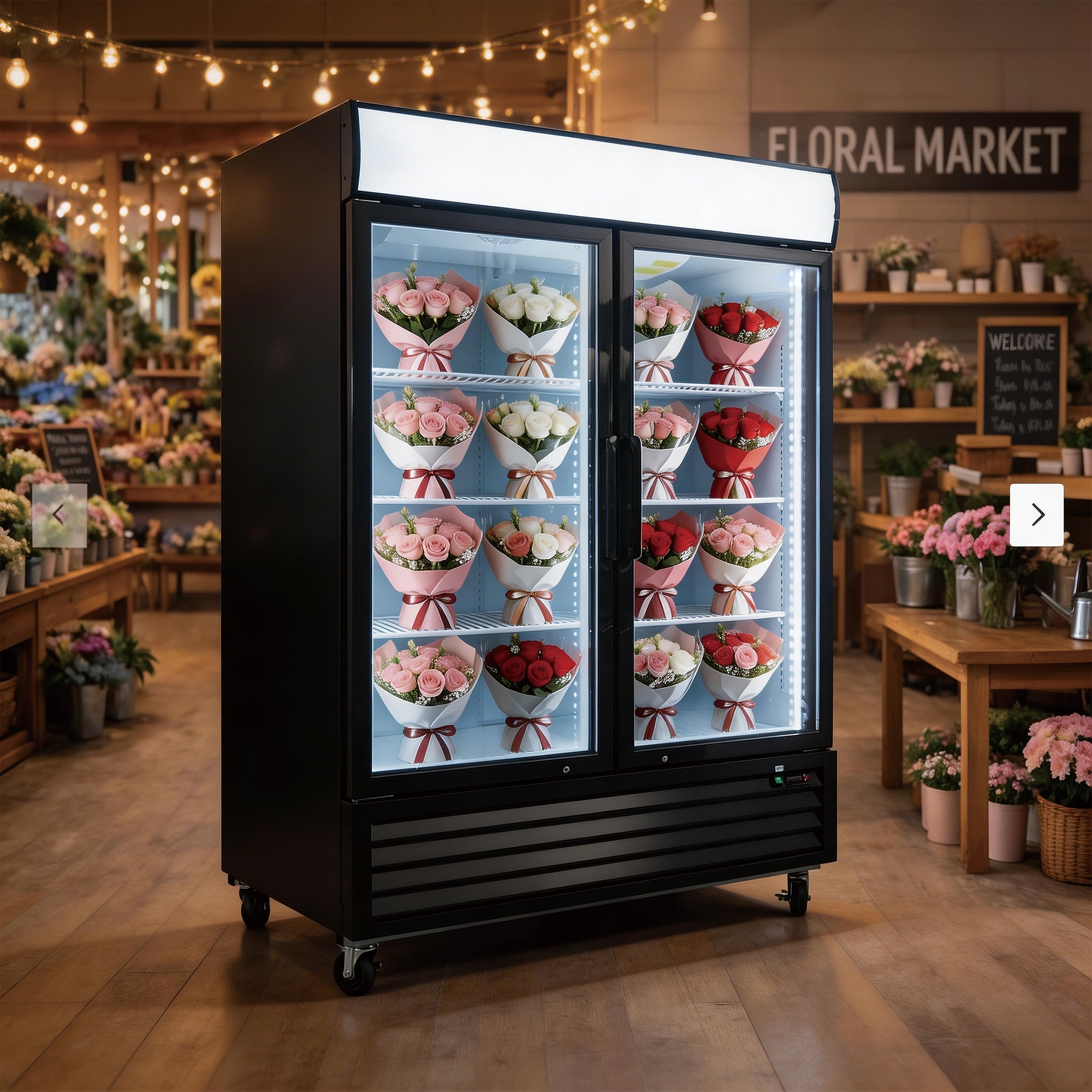 ORIKOOL 54" Floral Cooler Display Refrigerator – 2 Door Flower Display Refrigerator, 44.8 Cu.Ft.