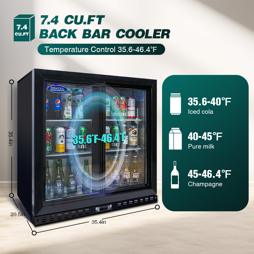 ORIKOOL 35'' Beverage Refrigerator, 2 Sliding Glass Door Back Bar Cooler, 7.4 cu.ft.