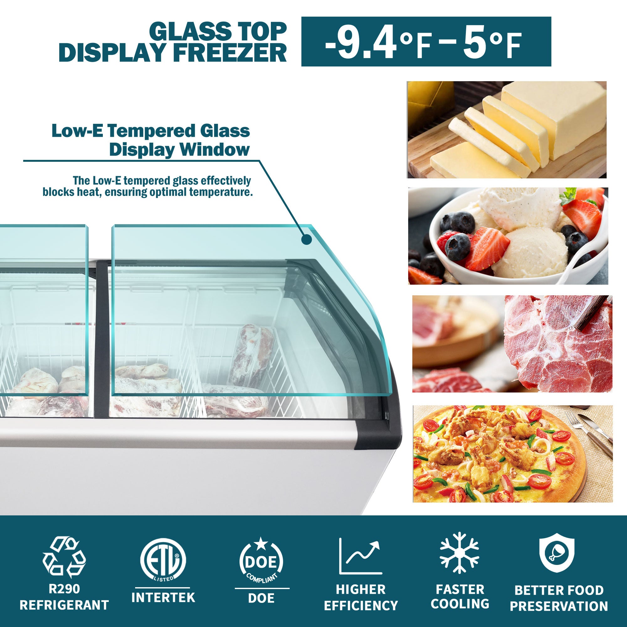 ORIKOOL 50"W Commercial Sliding Glass Top Display Freezer 12.5 cu.ft SD420Q