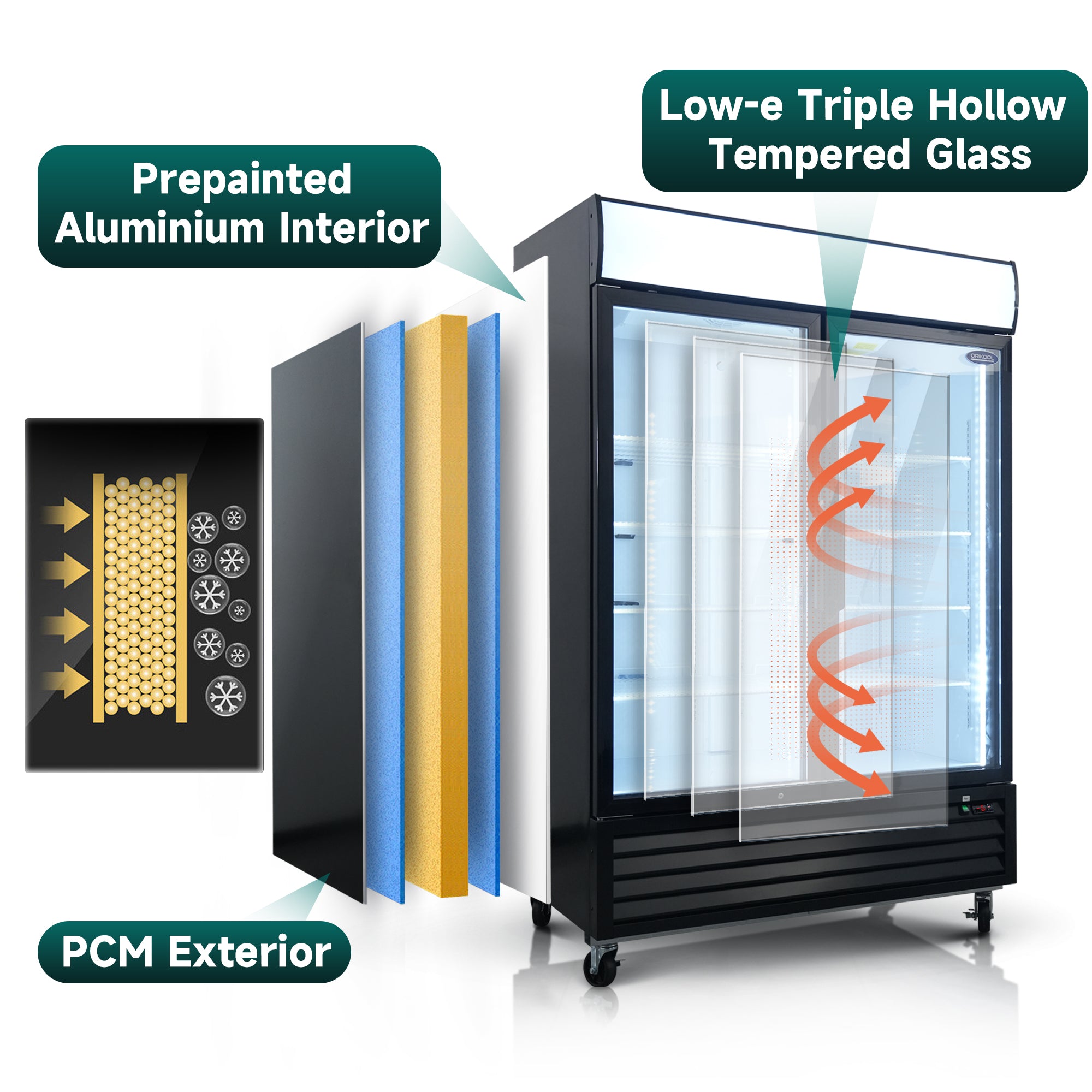 ORIKOOL 54" Commercial Display Merchandiser Freezer, 2 Swing Glass Doors, 44.8 cu.ft. with LED Lighting and Top Panel