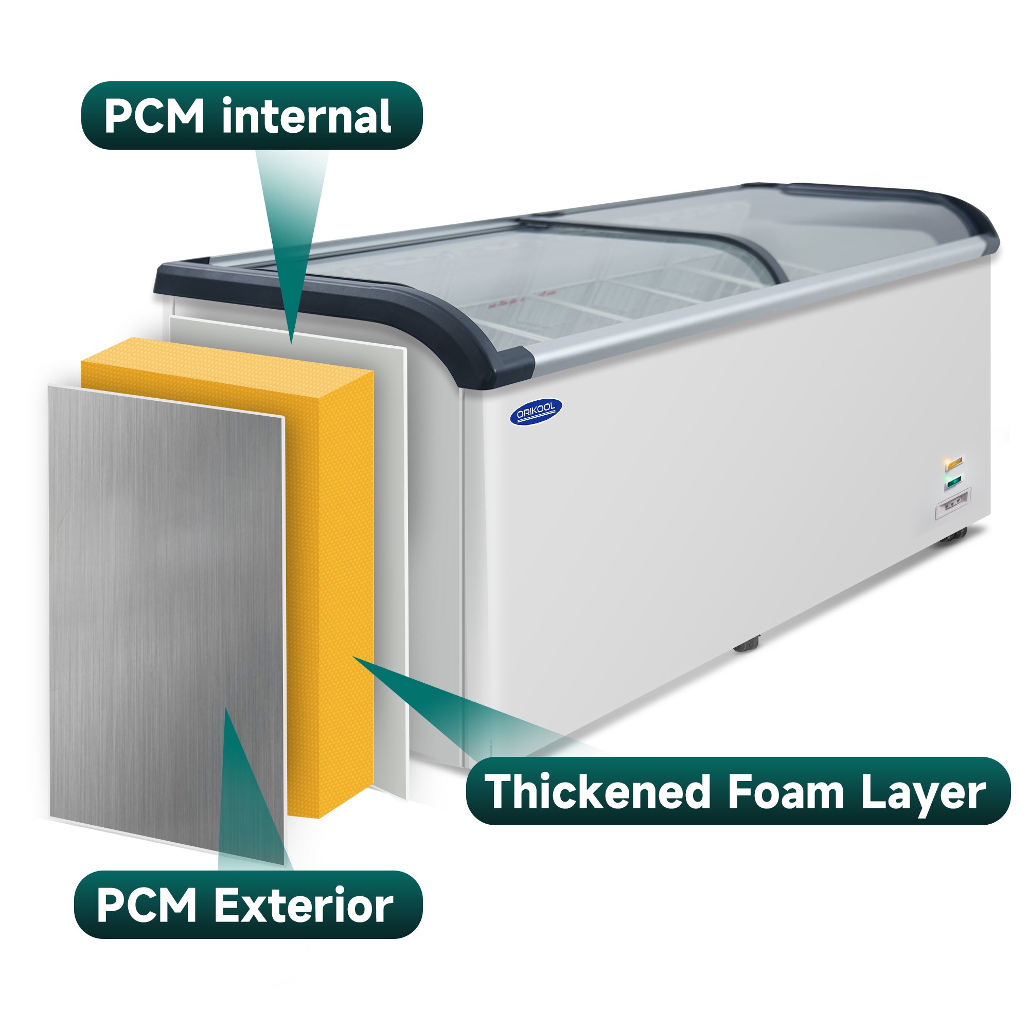 ORIKOOL 71" Commercial Curved Top Display Ice Cream Freezer, Sliding Glass Door, 19.3 cu.ft