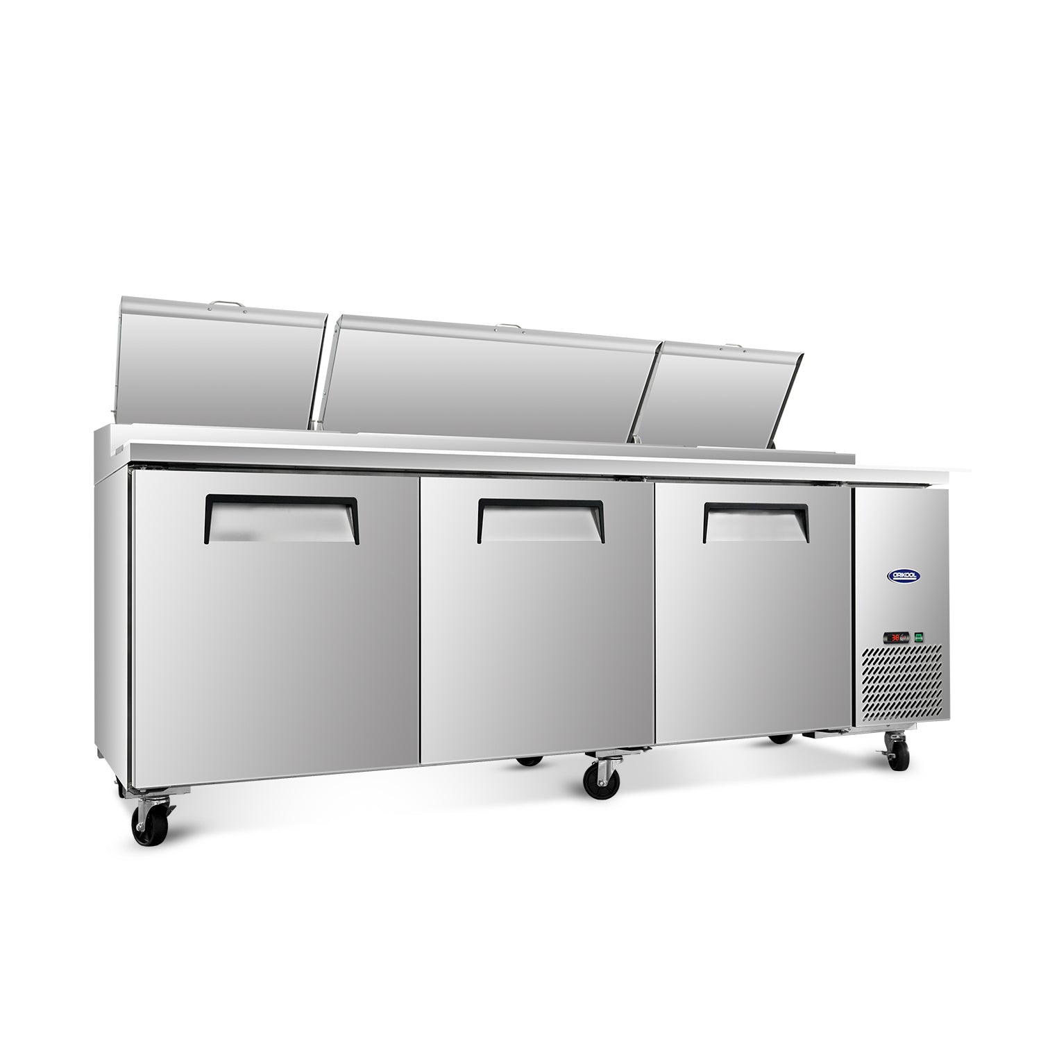 ORIKOOL 93'' Commercial Pizza Prep Table Refrigerator 3 doors - 12 pans - 30.8 cu/ft