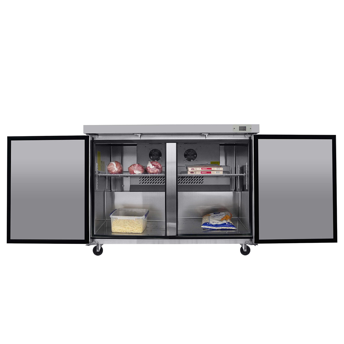 ORIKOOL 48'' 2-Door 14.1 cu. ft. Stainless Steel Undercounter & Work Top Freezer TUC48F