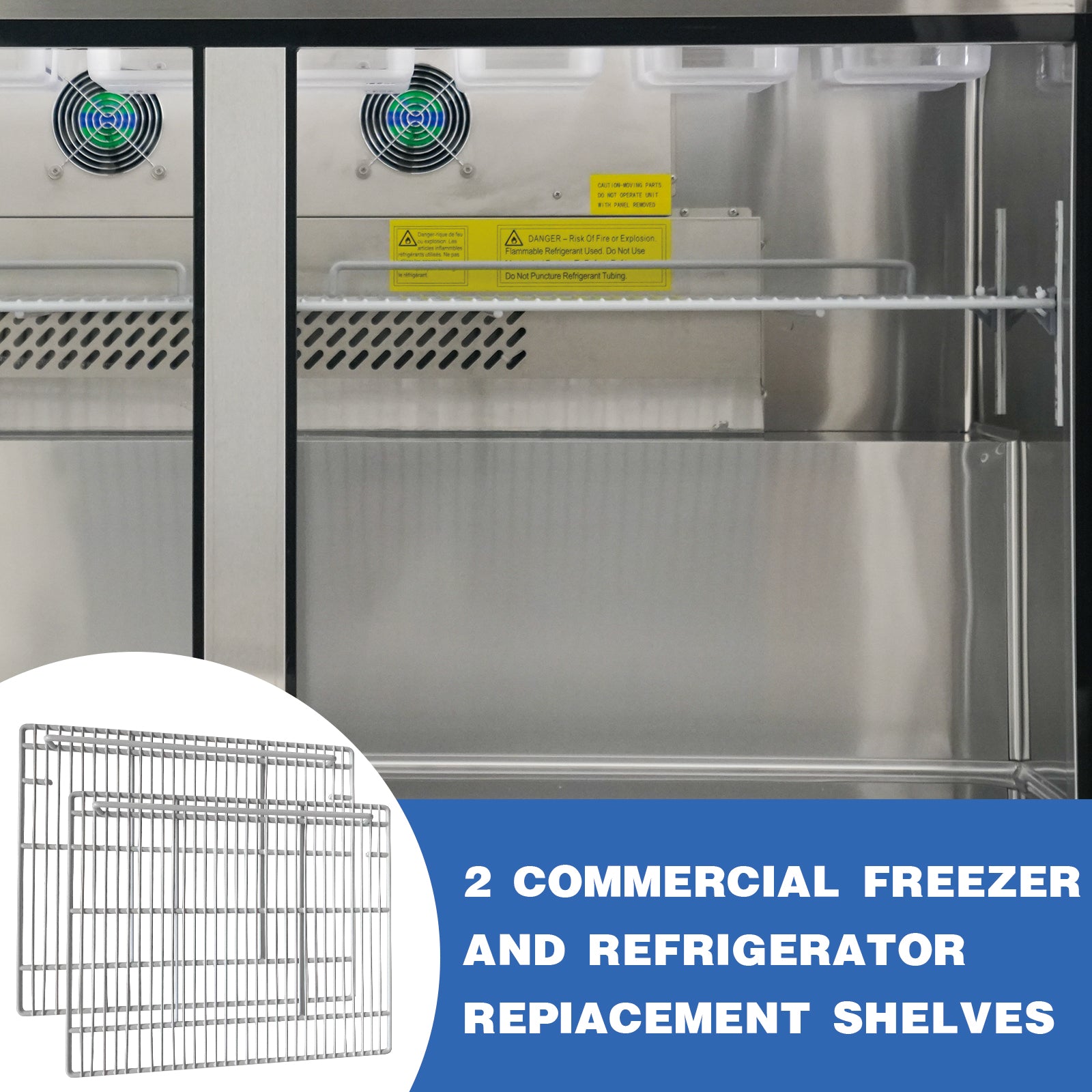 19 1/3" x 21" Commercial Freezer and Refrigerator Replacement Shelves for Double-Door Refrigerators, Set of 2, Epoxy-Coated Gray Wire Shelves