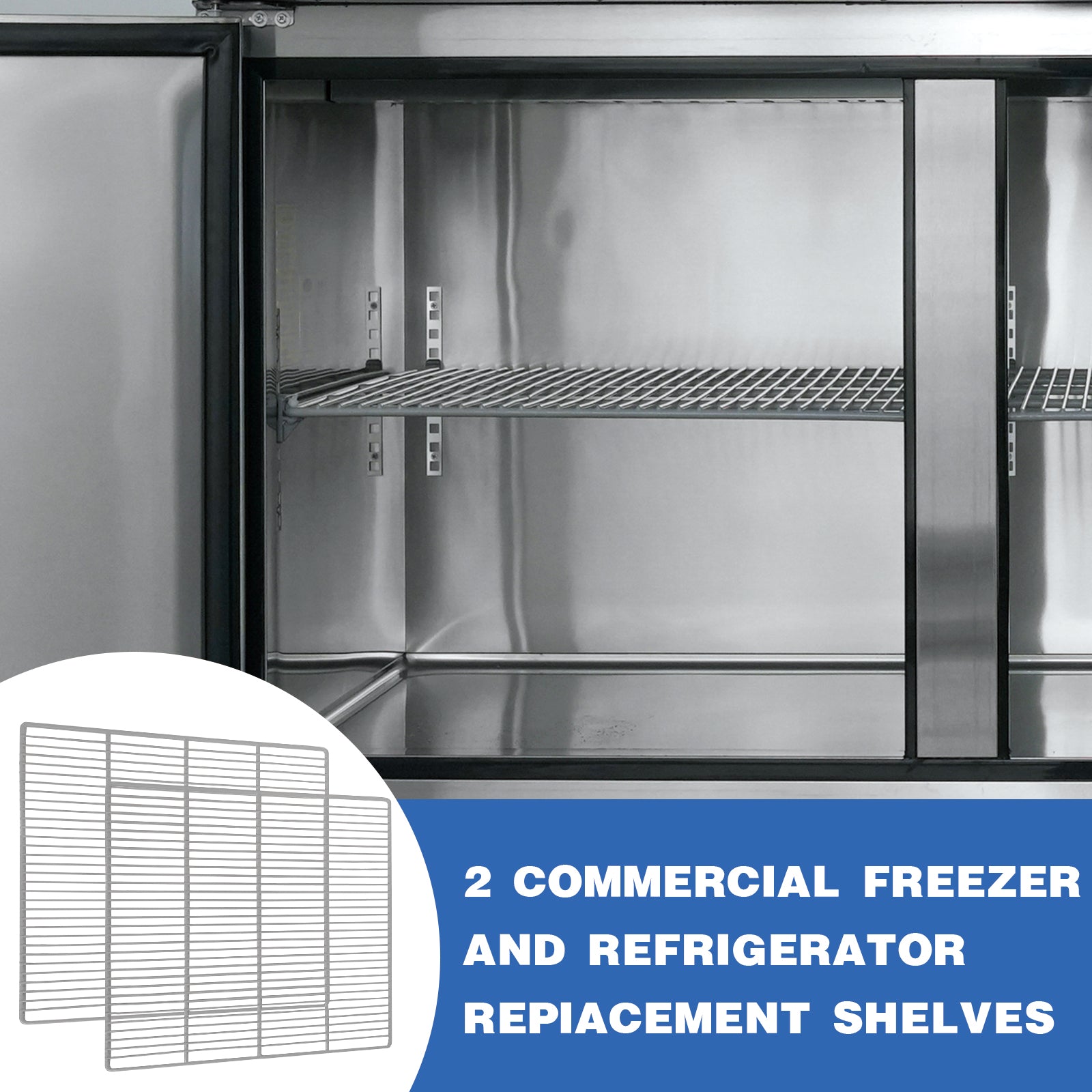 25 1/5" x 23 3/5" Commercial Freezer and Refrigerator Replacement Shelves for Double-Door Refrigerators, Set of 2, Epoxy-Coated Gray Steel Wire Shelves