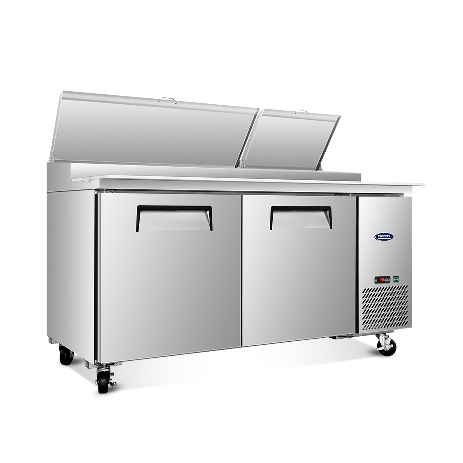 ORIKOOL 67'' Commercial Pizza Prep Table Refrigerator 2 doors - 9 pans - 20.3 cu/ft