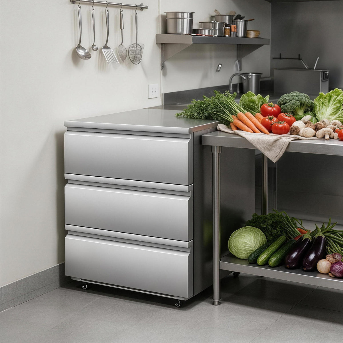ORIKOOL 23" Commercial Undercounter Refrigerator with 3 Drawers, 4.4 Cu.Ft, Stainless Steel