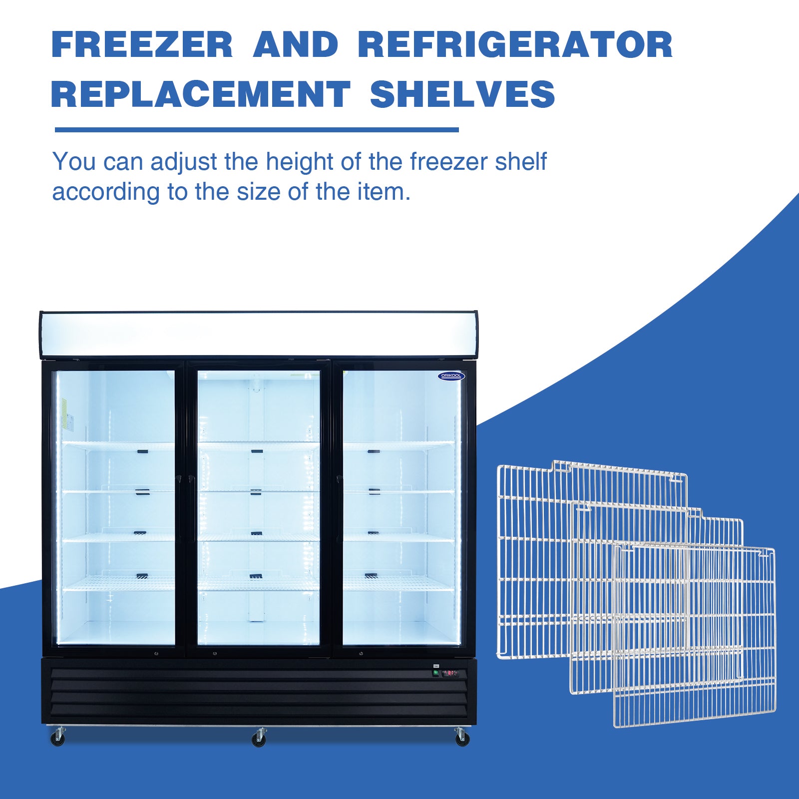 Commercial Freezer and Refrigerator Replacement Shelves for Three-Door Freezers, Set of 3, Epoxy-Coated Wire Shelves