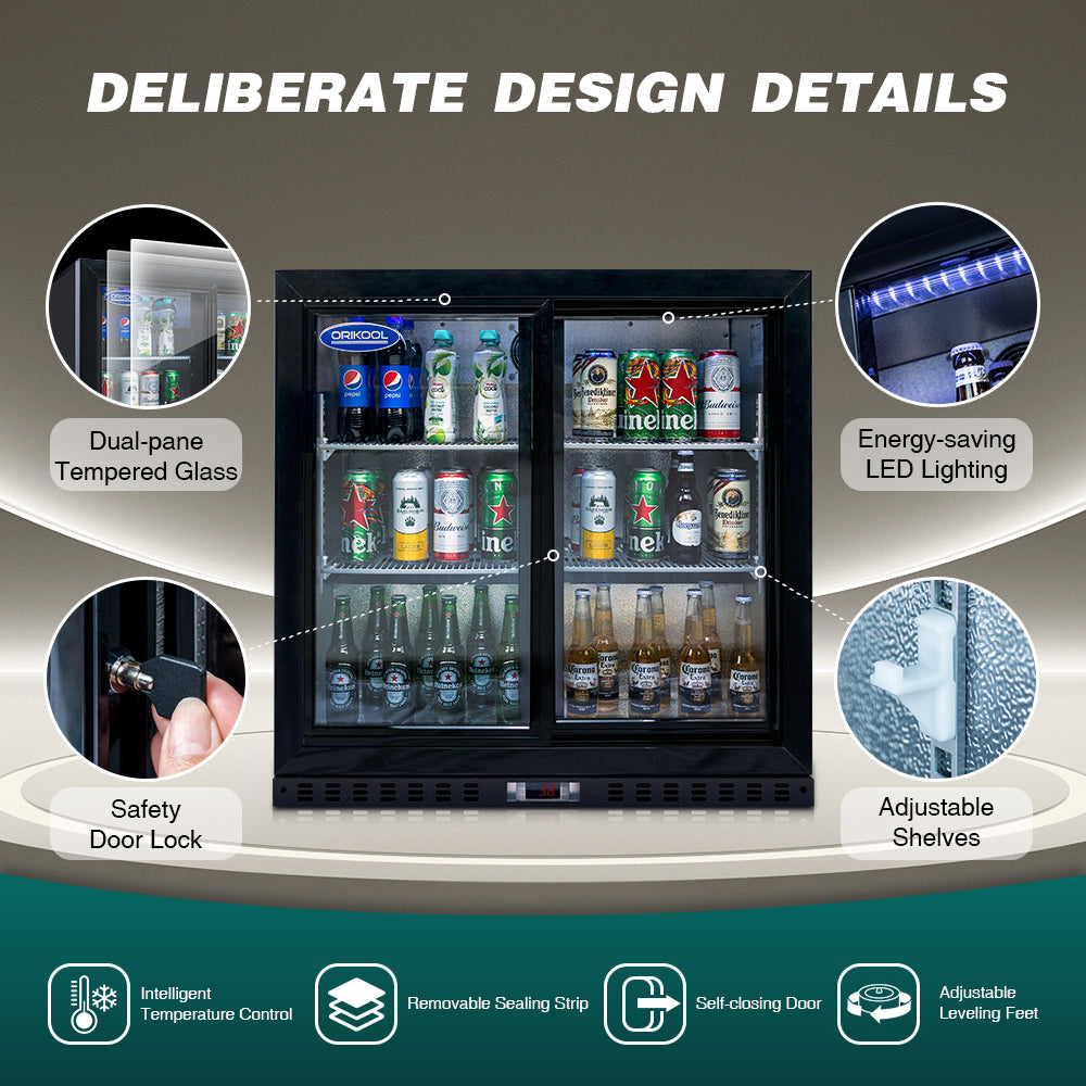 ORIKOOL 35'' Beverage Refrigerator, 2 Sliding Glass Door Back Bar Cooler, 7.4 cu.ft.