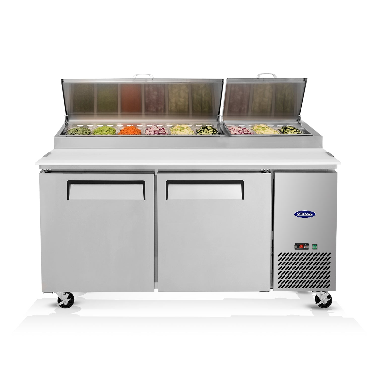 ORIKOOL 67'' Commercial Pizza Prep Table Refrigerator 2 doors - 9 pans - 20.3 cu/ft