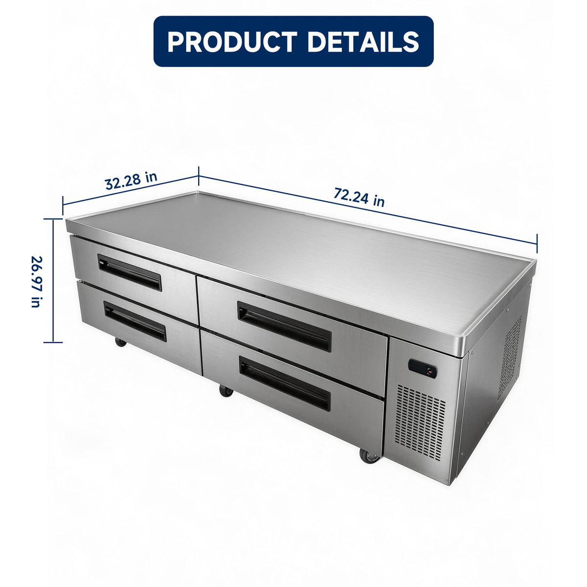 ORIKOOL 72" Commercial Refrigerated Chef Base, 12.36 Cu.Ft, Stainless Steel