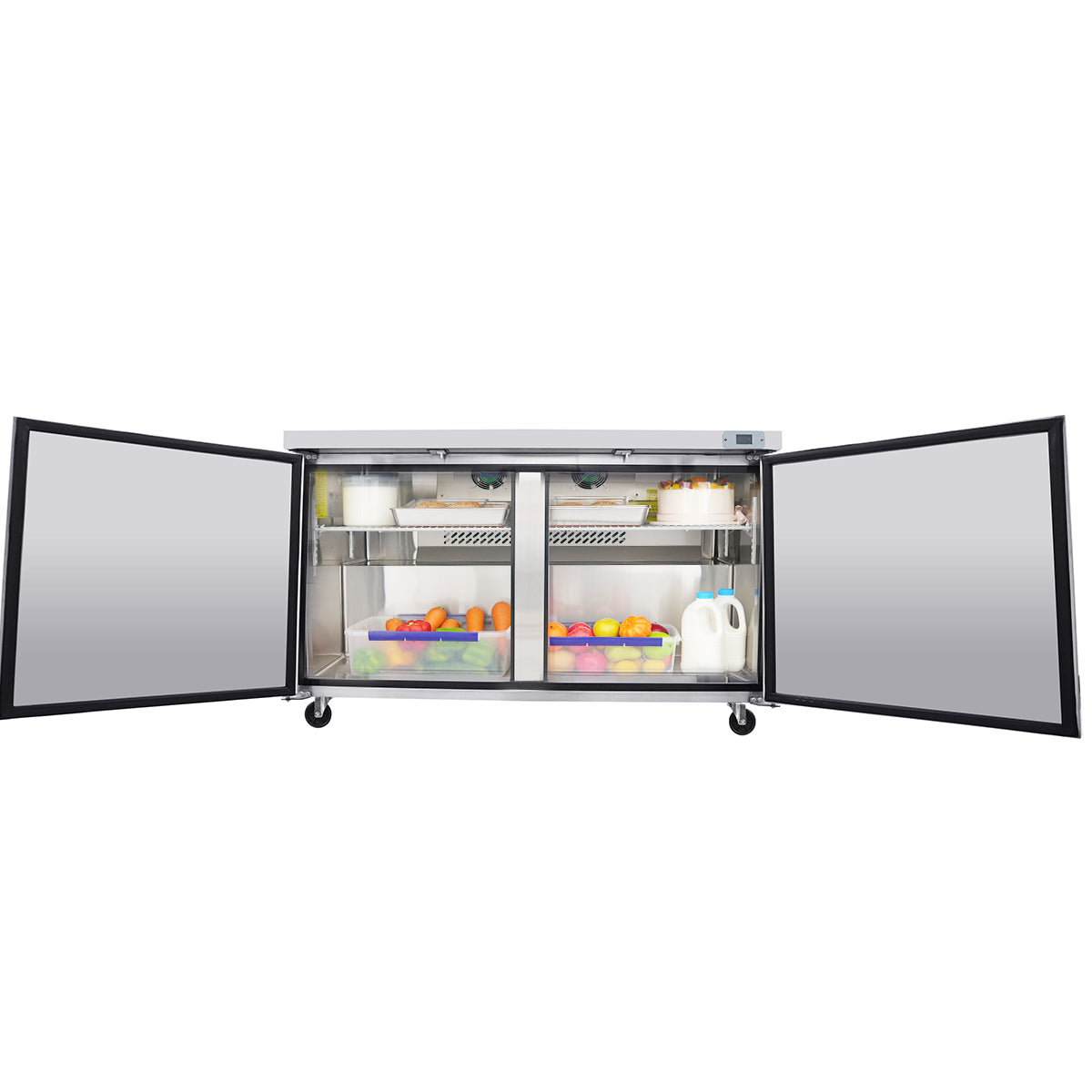 ORIKOOL 60'' 2-Door 18.5 cu. ft. Stainless Steel Undercounter & Work Top Refrigerator TUC60R