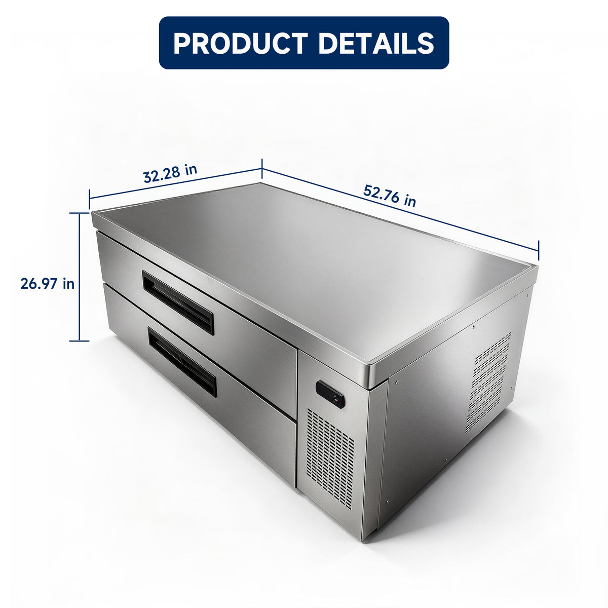 ORIKOOL 52" Commercial Refrigerated Chef Base, 8.48 Cu.Ft, Stainless Steel