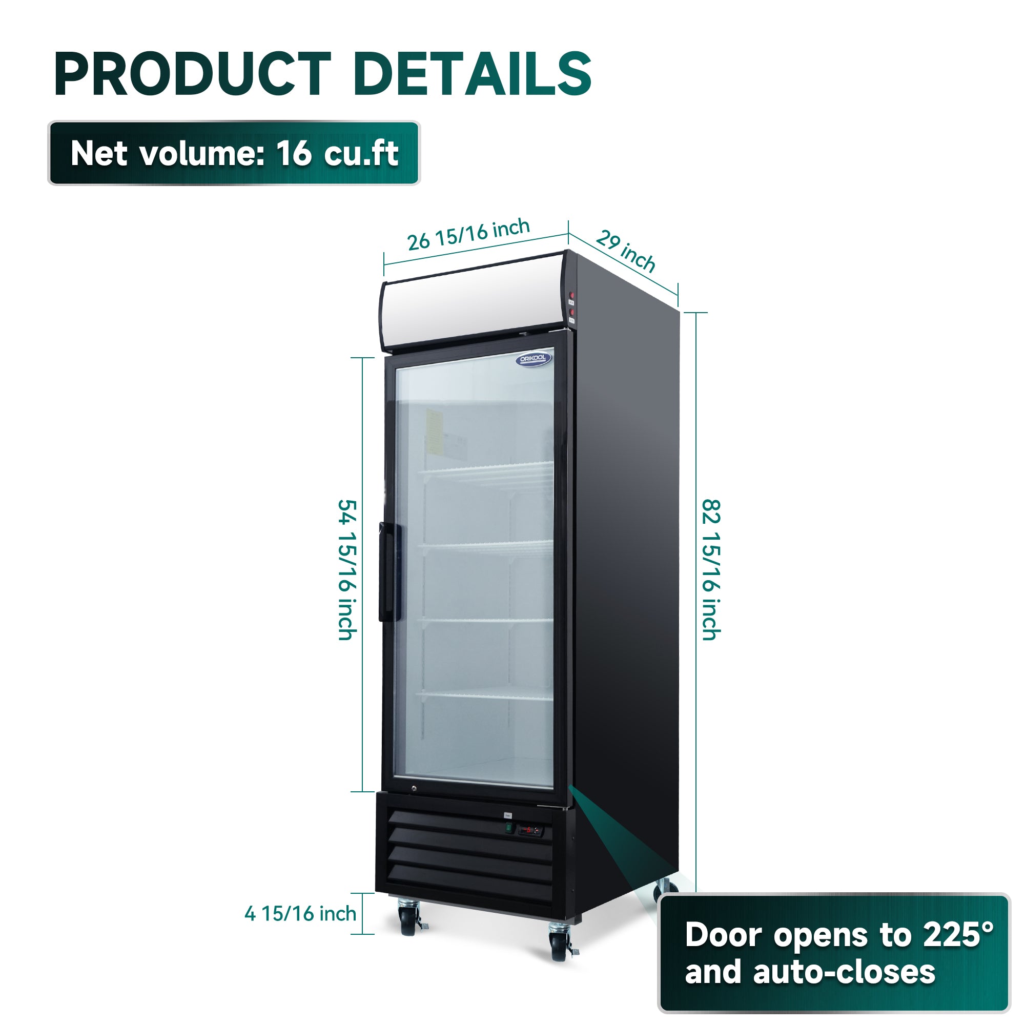 ORIKOOL 16 Cu.Ft Single Door Commercial Upright Display Freezer Merchandiser —Glass Doors With ETL Certified, -8 to -1℉,Auto Defrost, Heated Door Frame, LED Lighting, for Cafes, Restaurants, Stores - Orikool