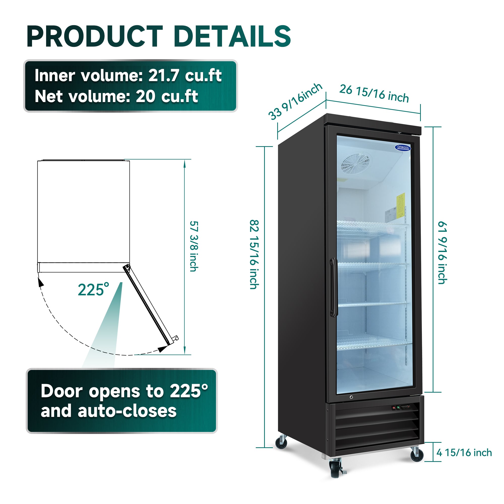 ORIKOOL 27" Commercial Display Merchandiser Refrigerator, 1 Swing Glass Door, 20 cu.ft. with LED Lighting