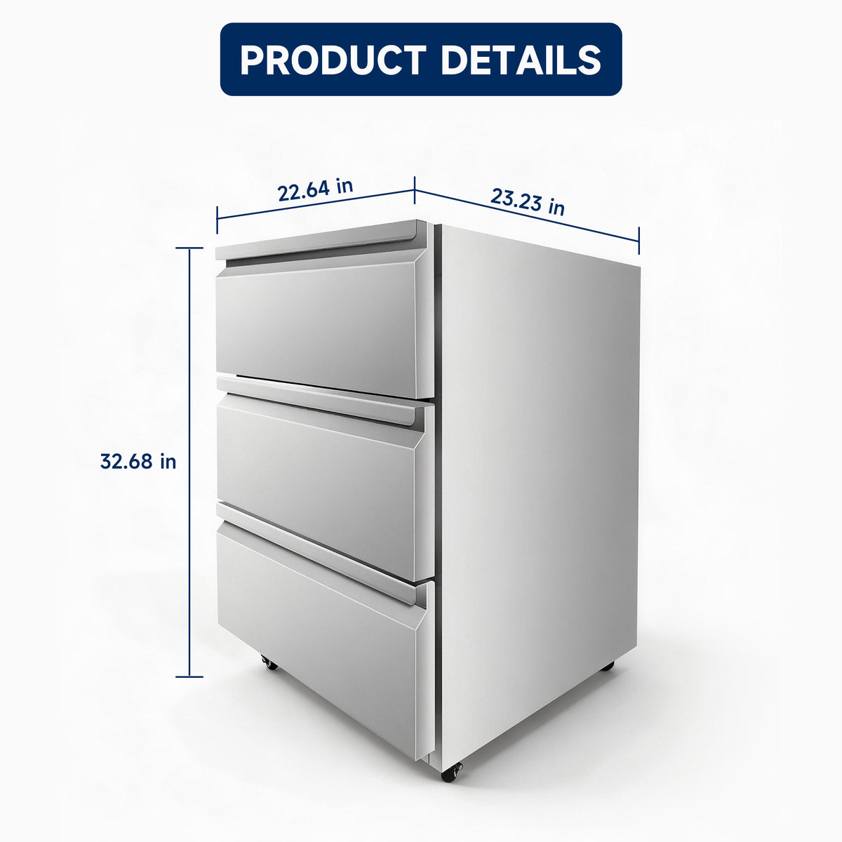 ORIKOOL 23" Commercial Undercounter Refrigerator with 3 Drawers, 4.4 Cu.Ft, Stainless Steel