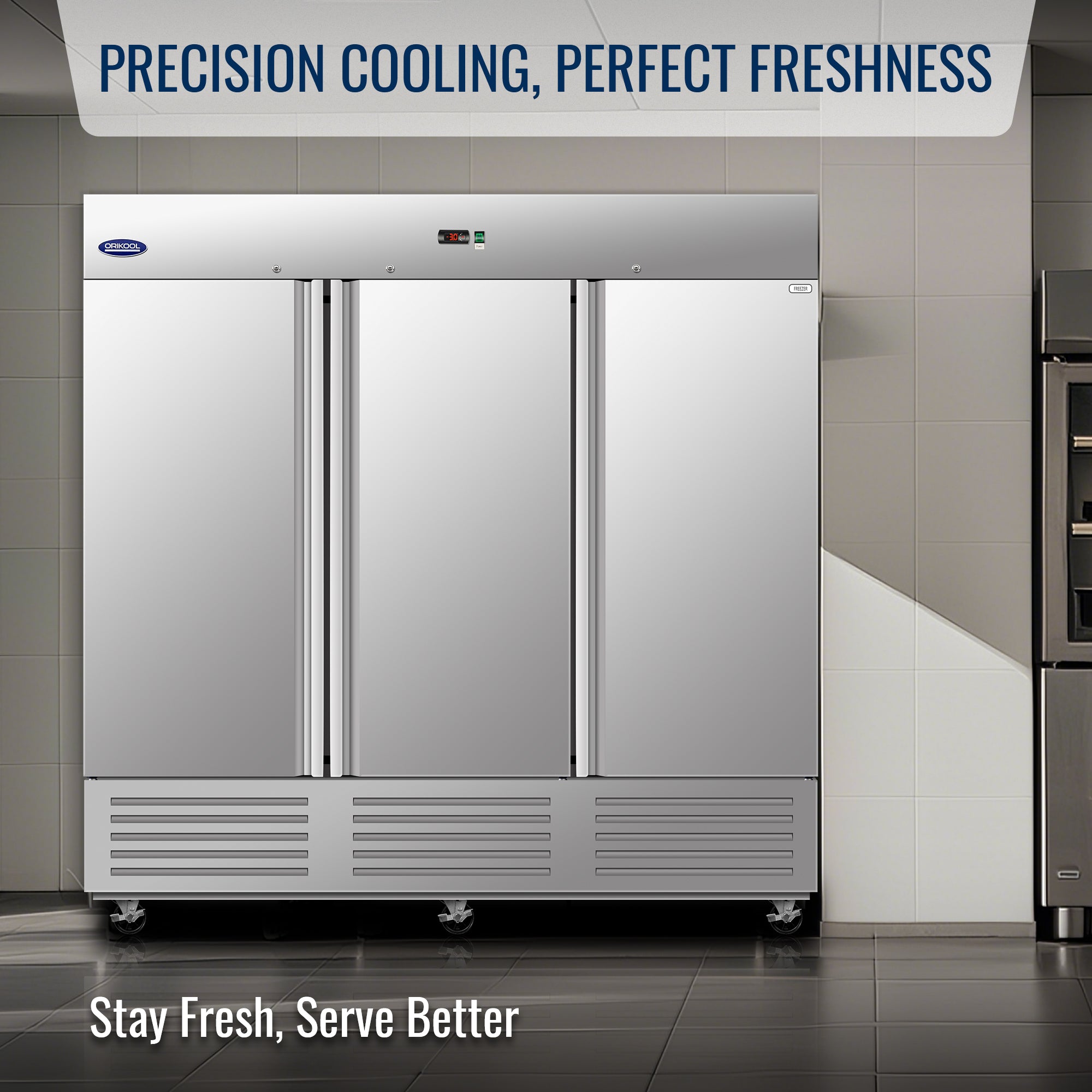 ORIKOOL 81" Commercial Reach-In Refrigerator in Stainless Steel, 3 Solid Doors, 67.6 cu.ft.
