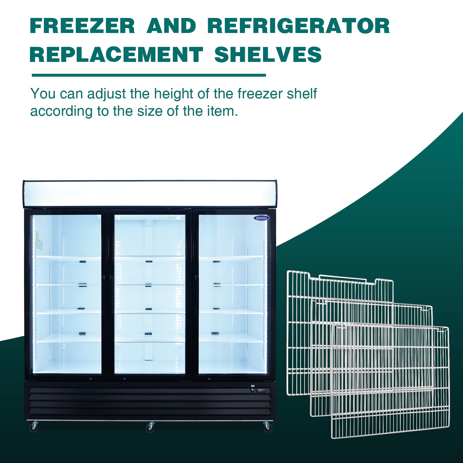 Commercial Freezer and Refrigerator Replacement Shelves for Three-Door Refrigerators, Set of 3, Epoxy-Coated Gray Steel Wire Shelves (SC2090F)