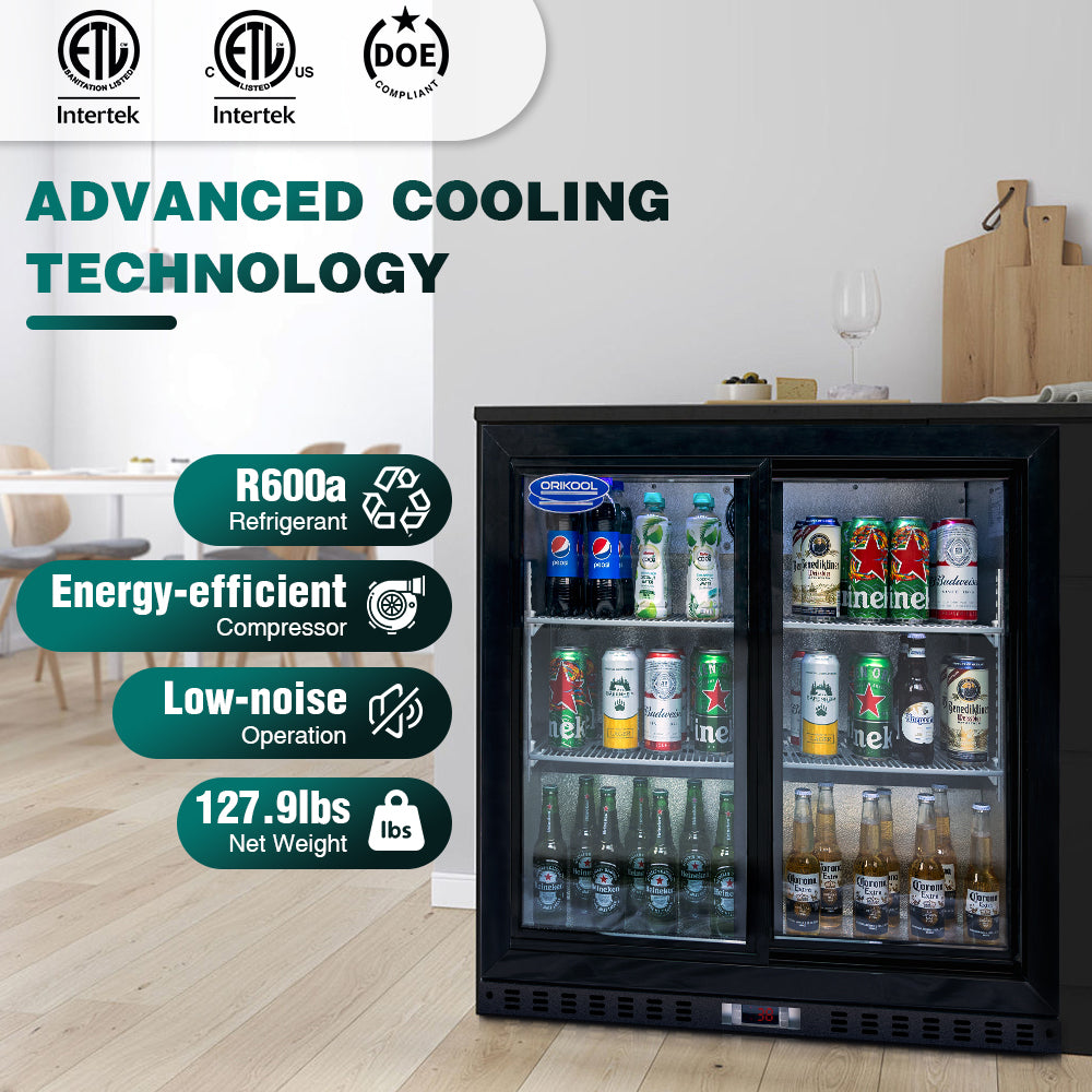 ORIKOOL 35'' Beverage Refrigerator, 2 Sliding Glass Door Back Bar Cooler, 7.4 cu.ft.