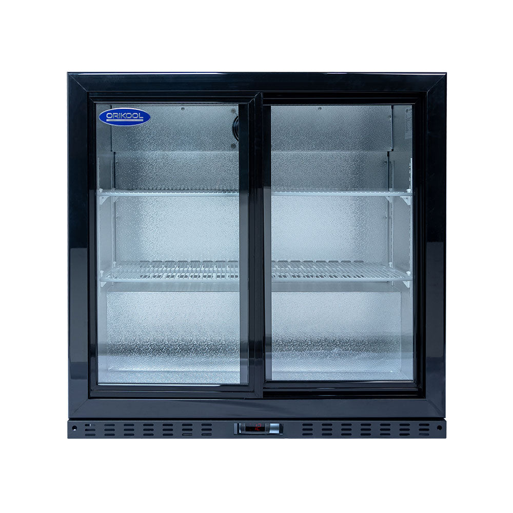 ORIKOOL 35 inch Beverage Refrigerator 2 Sliding Glass Door Back Bar, 320 Cans Cooler, 7.4 Cu.Ft