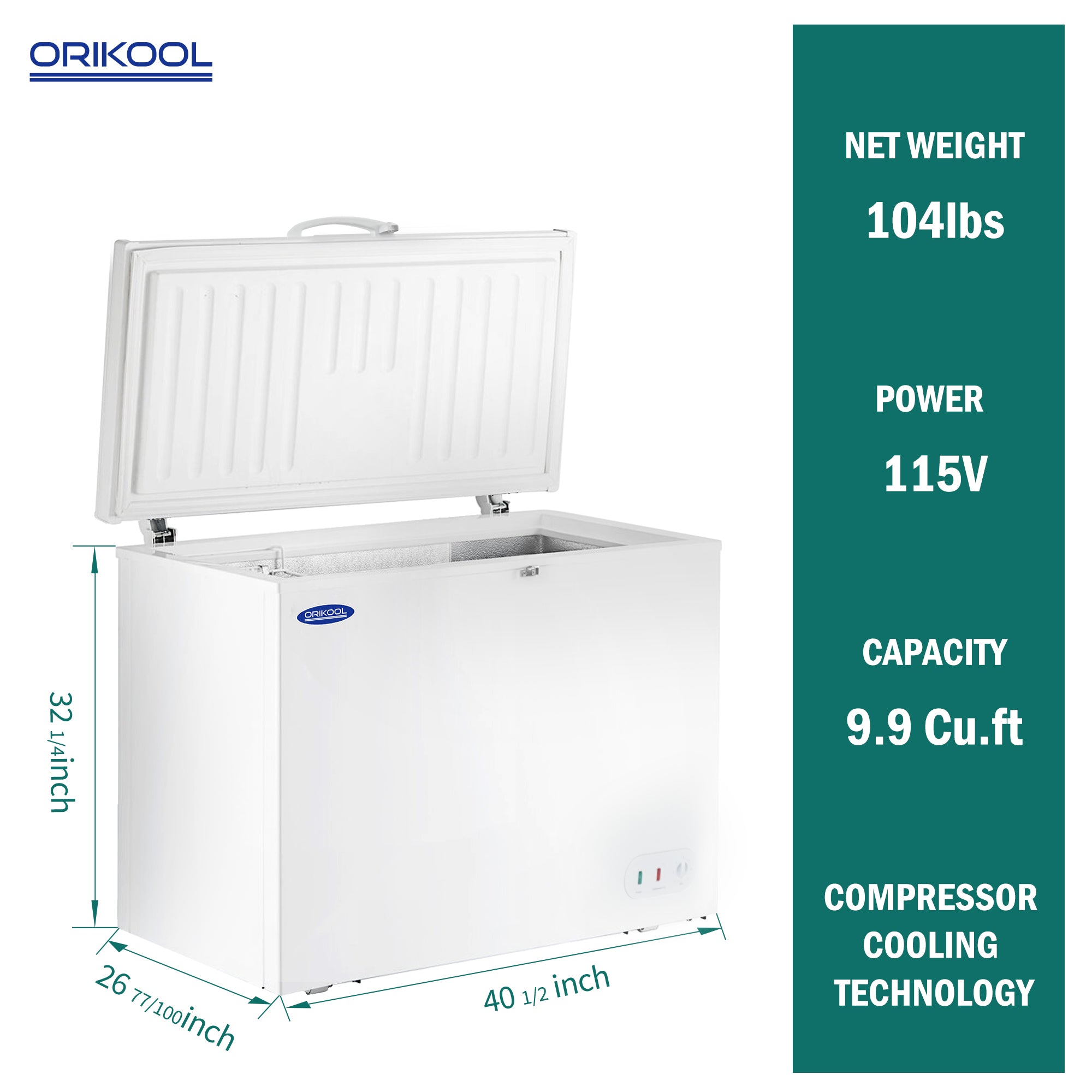 ORIKOOL 40''W Commercial Solid Top Chest Freezer 9.9 cu. ft. White BD350