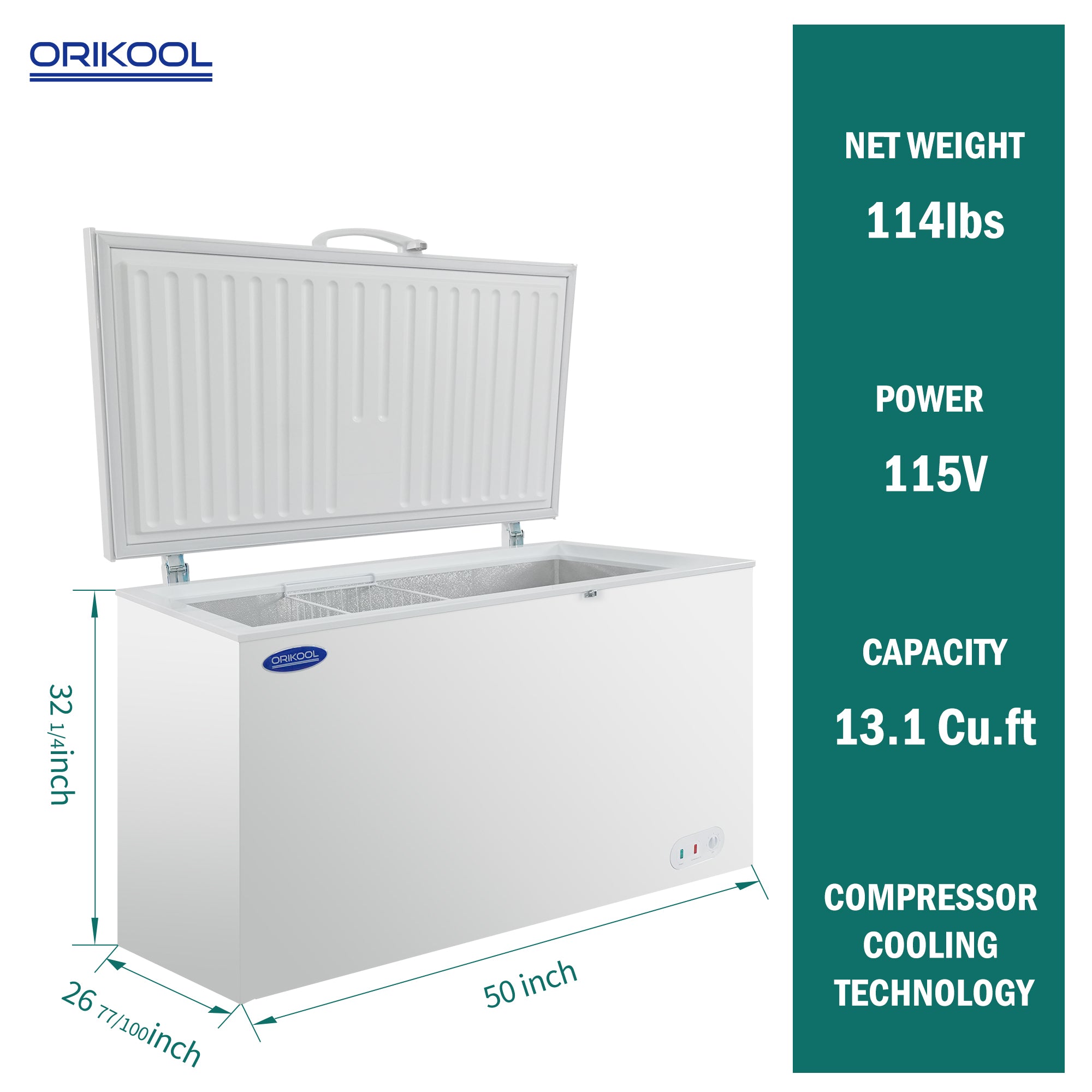 ORIKOOL 50''W Commercial Solid Top Chest Freezer 13.1 cu. ft. White BD450