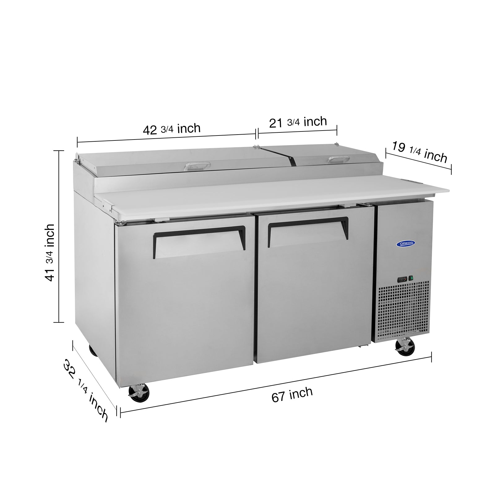 ORIKOOL 67'' Commercial Pizza Prep Table Refrigerator 2 doors - 9 pans - 20.3 cu/ft