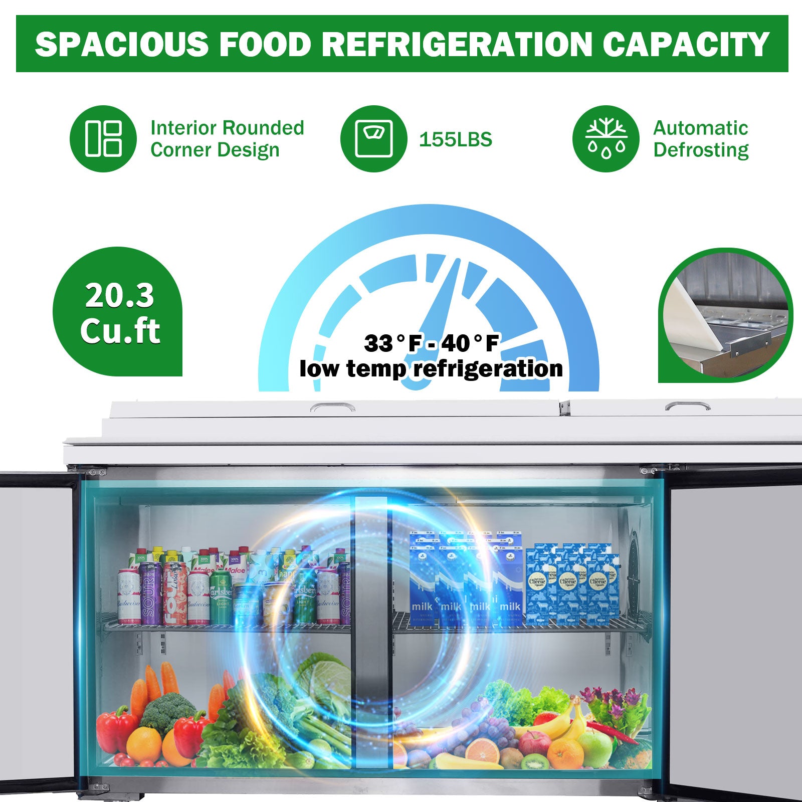 ORIKOOL 67'' Commercial Pizza Prep Table Refrigerator 2 doors - 9 pans - 20.3 cu/ft