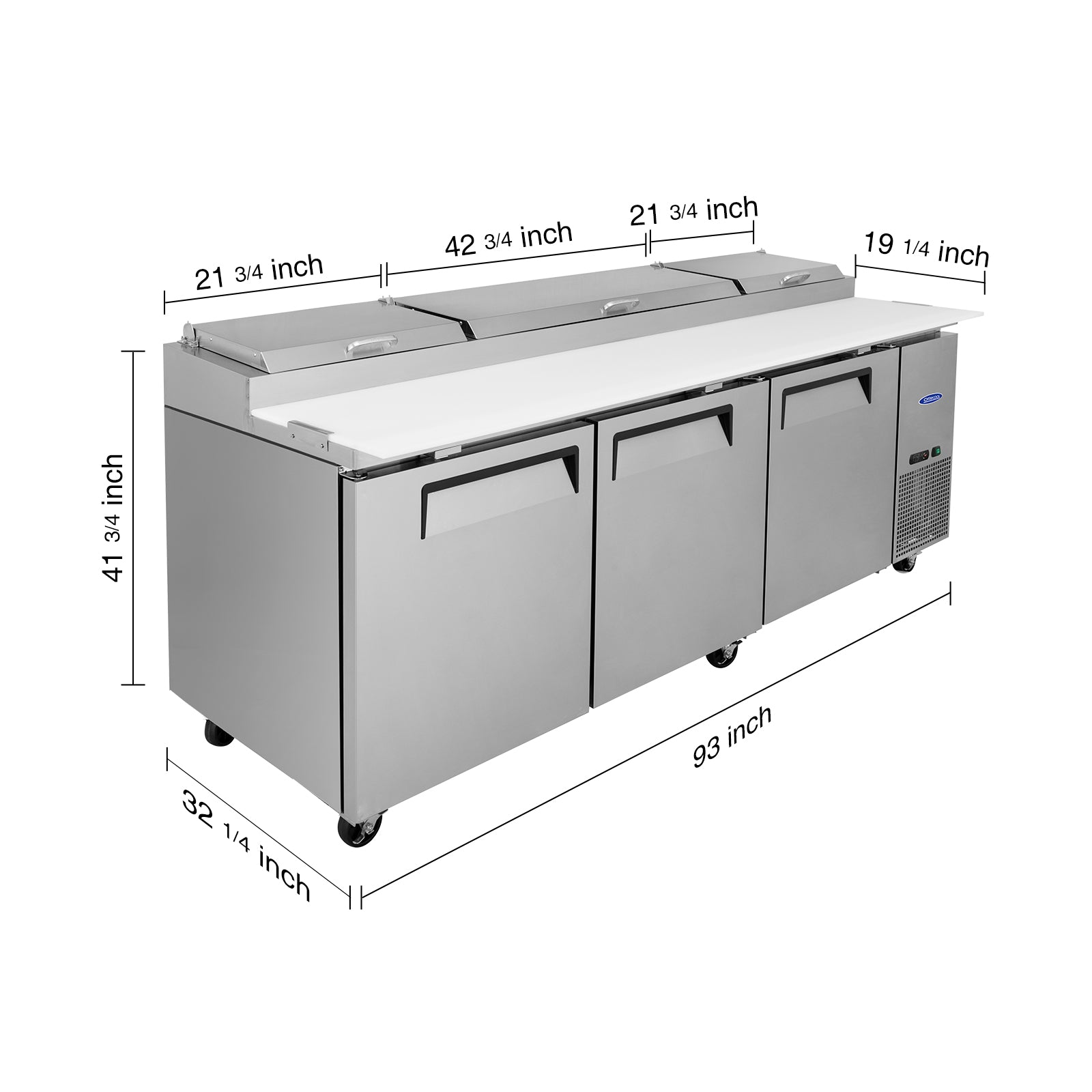 ORIKOOL 93'' Commercial Pizza Prep Table Refrigerator 3 doors - 12 pans - 30.8 cu/ft