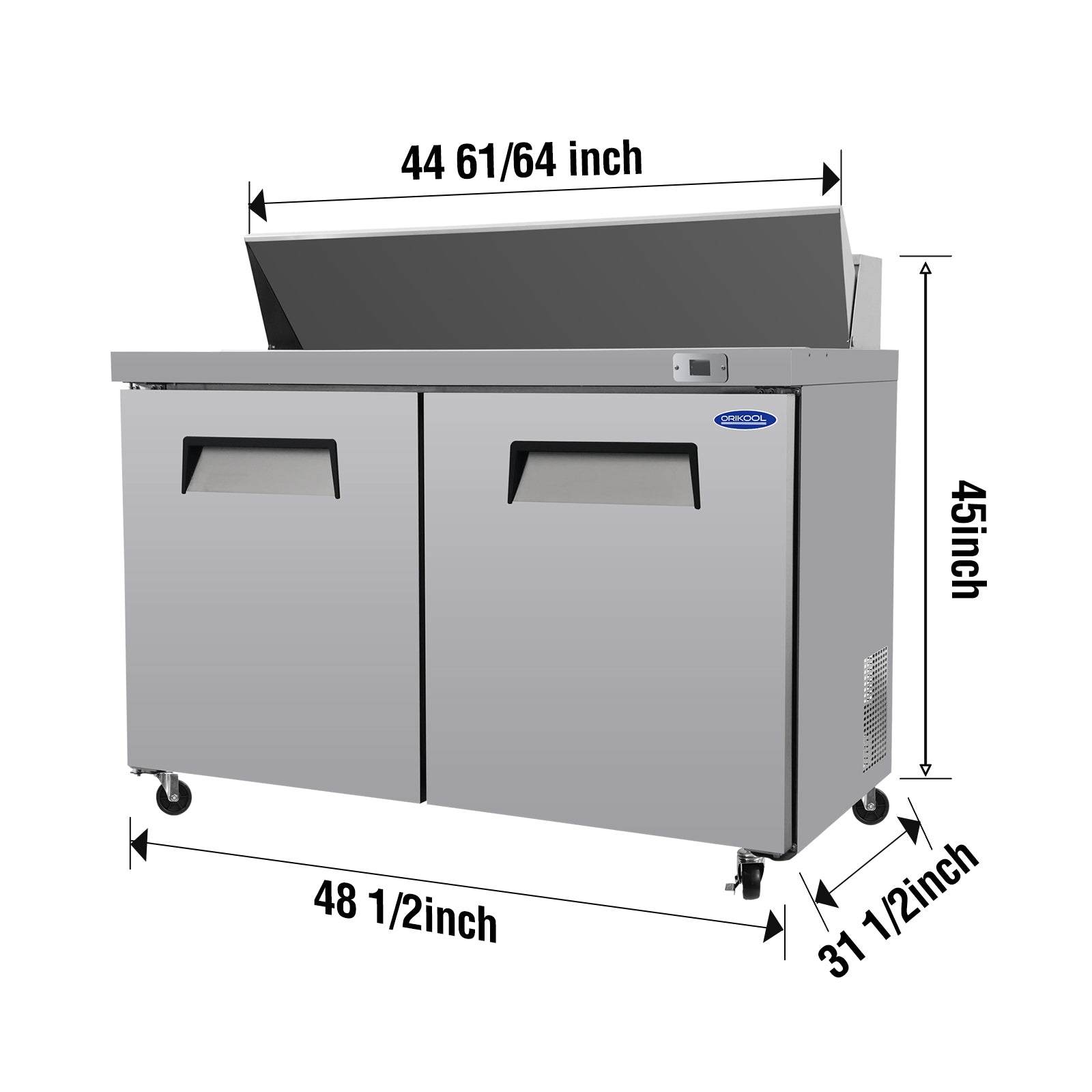 ORIKOOL 48 in. 14 cu.ft. Double Door Stainless Steel Refrigerated Salad Sandwich Prep Table Commercial Refrigerator Restaurant Refrigerator 12 pans TSSP48